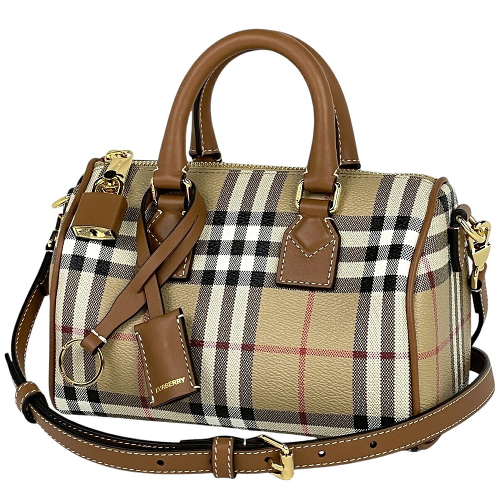 Burberry check handbag shoulder bag Boston canvas beige brown